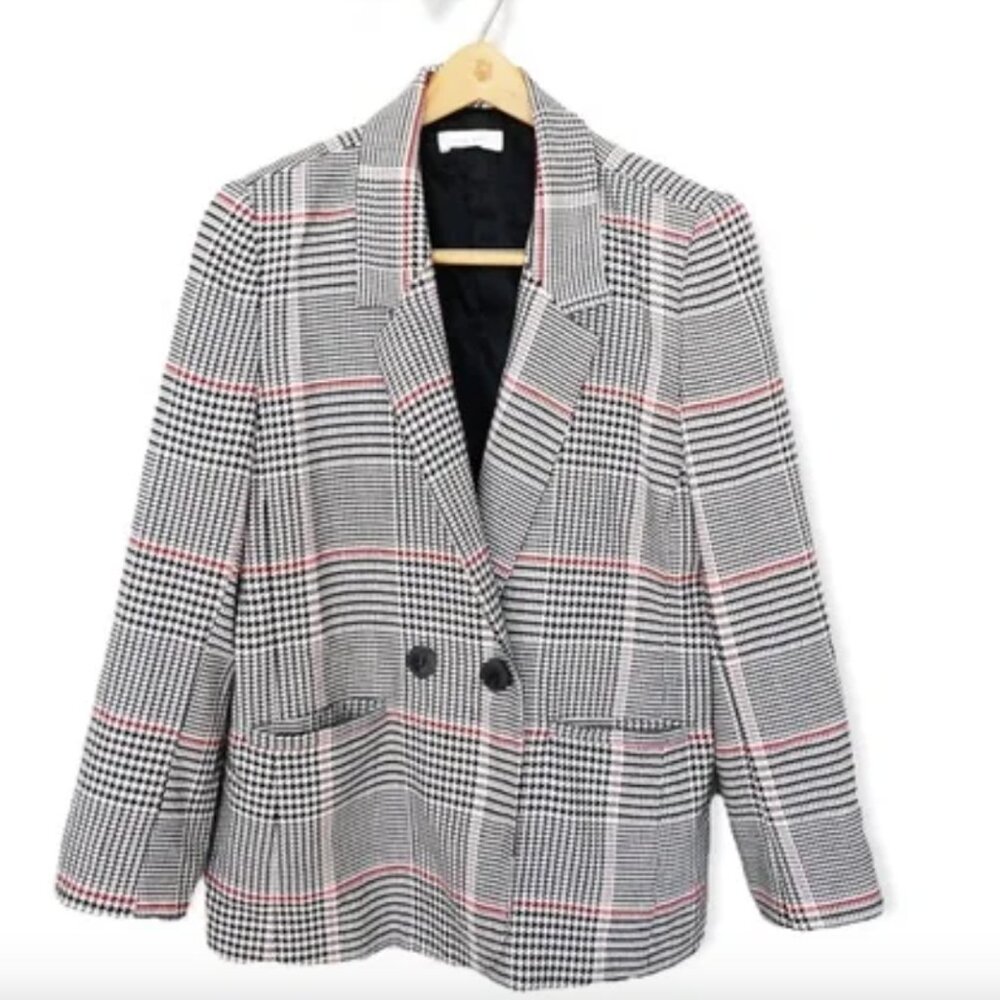 Anine Bing Madeleine Blazer in Black & White Plaid SZ M